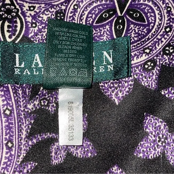 Lauren Ralph Lauren Purple Black Paisley Silky Pajama Set Size Large - Picture 8 of 13